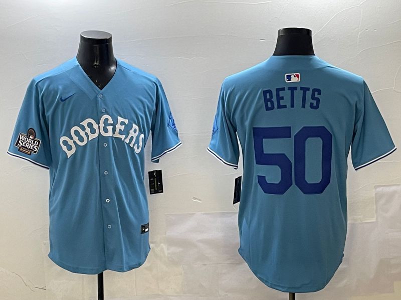 Men Los Angeles Dodgers 50 Betts Light Blue Throwback Game 2025 Nike MLB Jersey style 15